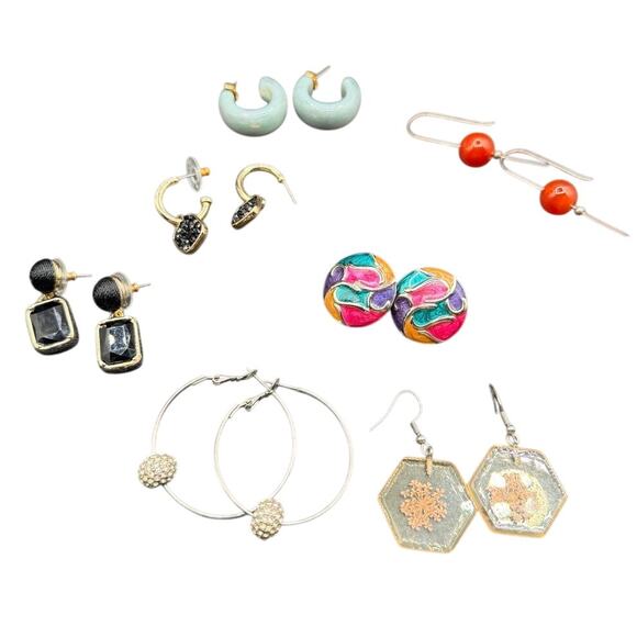 Costume Jewelry Jewelry - 7 Pair Mixed Costume Earrings Lot Hoops Studs Dangle Colorful